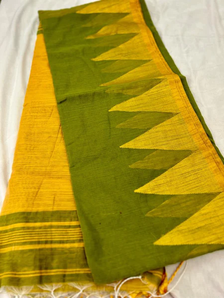 Amrutha Khadi Silk woven Green Saree yellow border