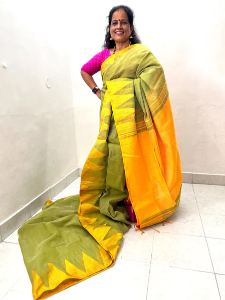 Amrutha Khadi Silk woven Green Saree yellow border