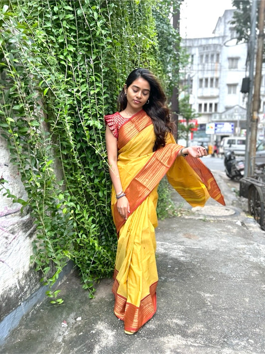 Semi Brocade  Rust Blouse with Frill Shoulder