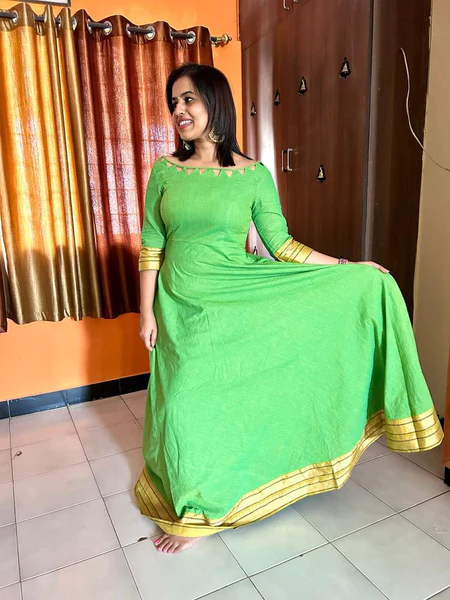 Chic Chettinad Maxi Dress - Bright Green