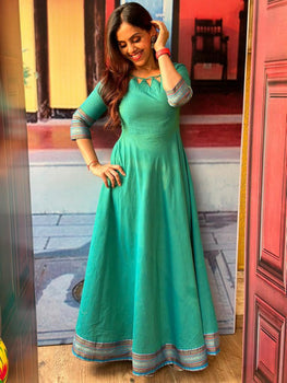 Chic Chettinad Maxi Dress - Emerald Green