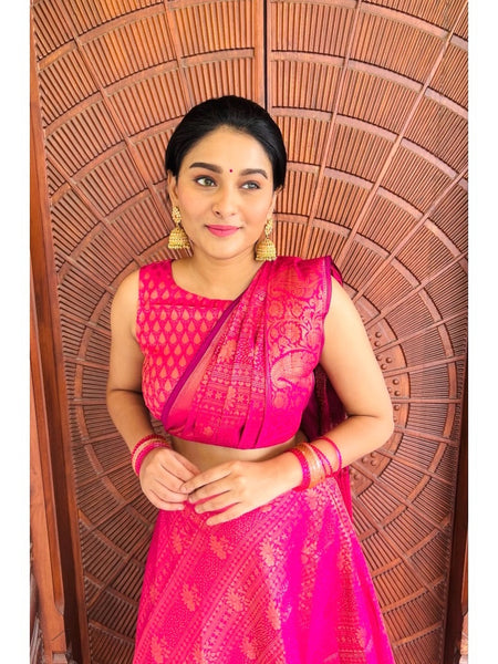 Banarazi Pre draped Saree Pink