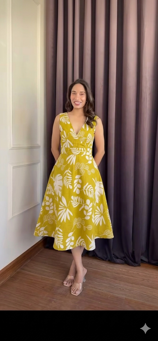 V neck Belt dress
