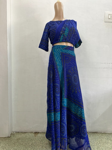 Bhandhani Pre draped Saree - Blue and Green