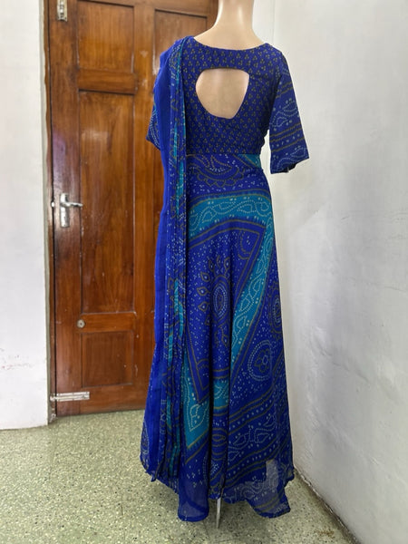 Bhandhani Pre draped Saree - Blue and Green