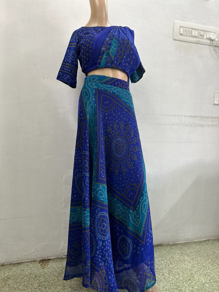 Bhandhani Pre draped Saree - Blue and Green