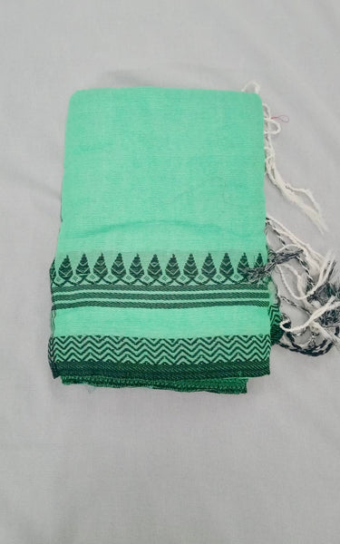 Raanchana Slub Cotton Saree - Teal Green