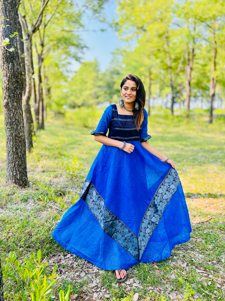 Madurai Sungudi Maxi Dress - Blue