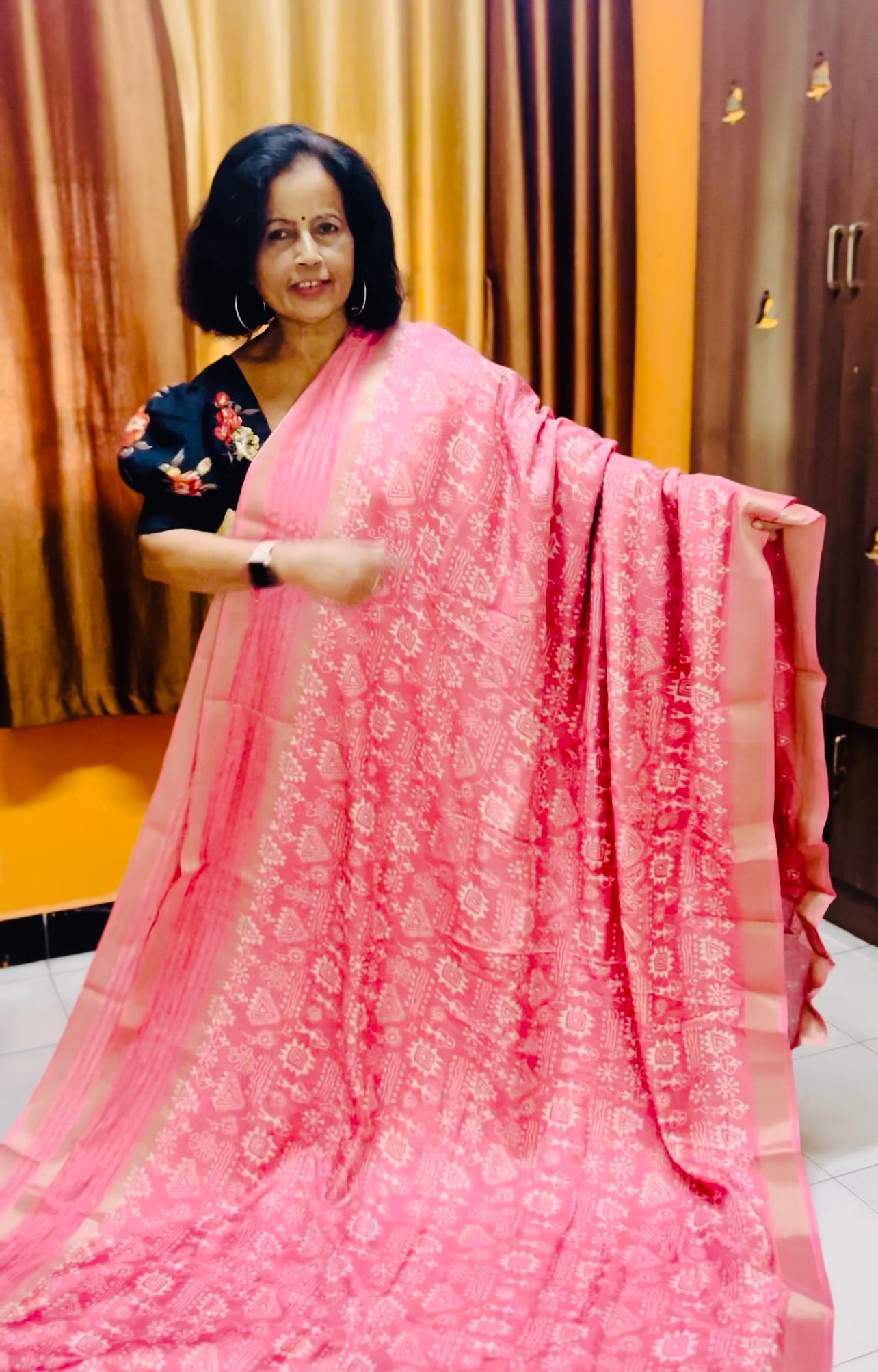 Nira Semi Tussore Silk Saree - Flamingo Pink