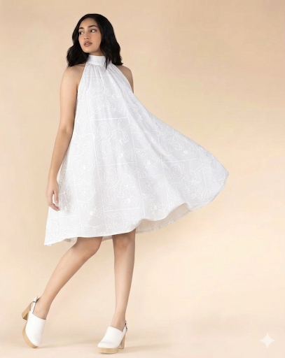 The Valencia Cotton Halter Neck Knee Length