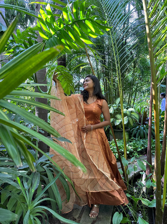 Turkish delight Maxi Dress with Dupatta Orange