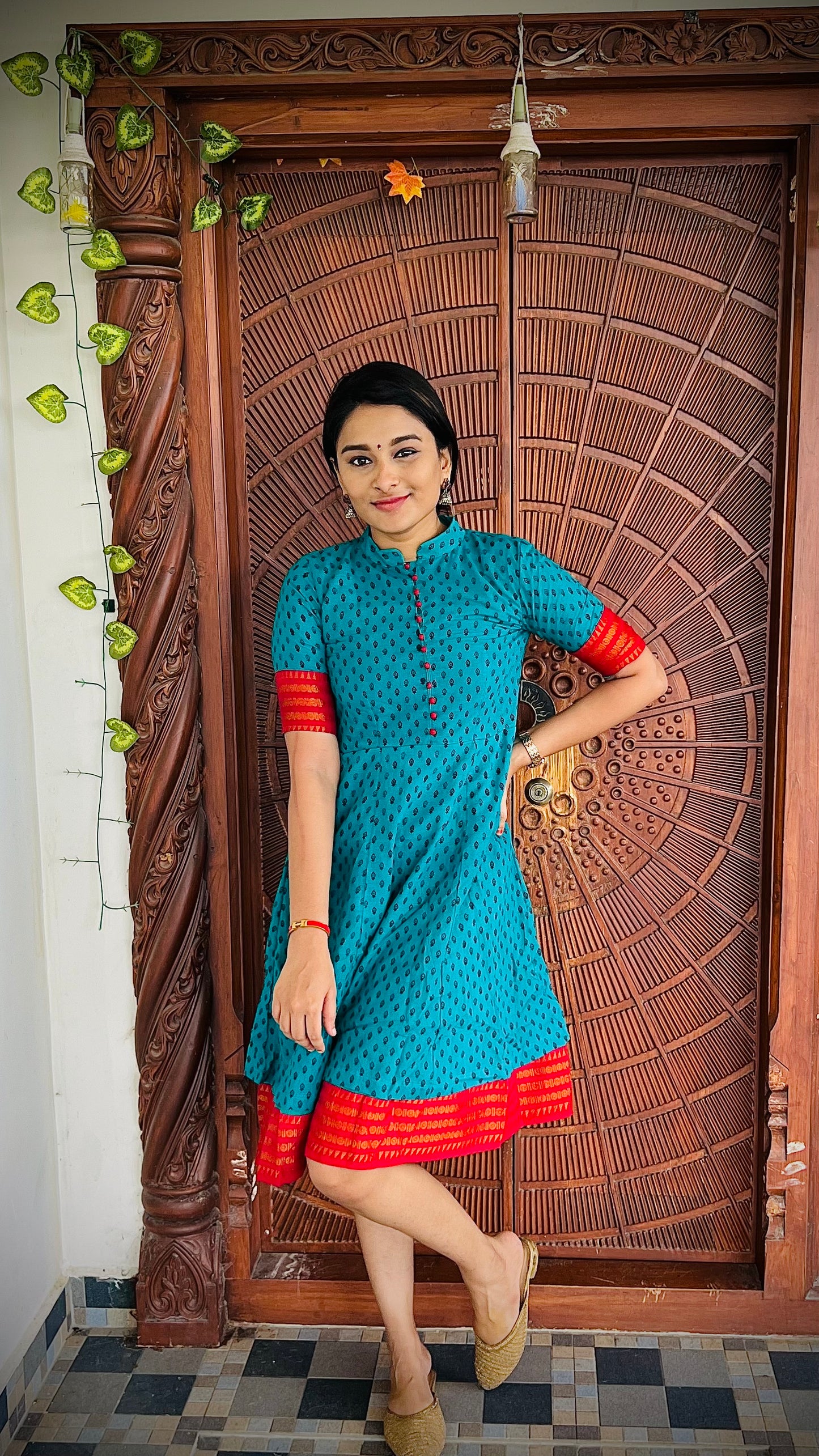 Chettinadu Sungudi Knee Length Dress