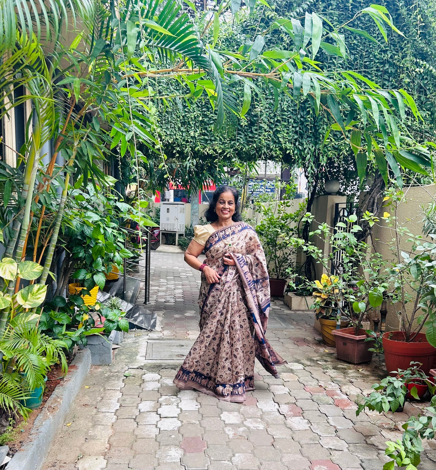 Pune Silk Beige with Blue Print