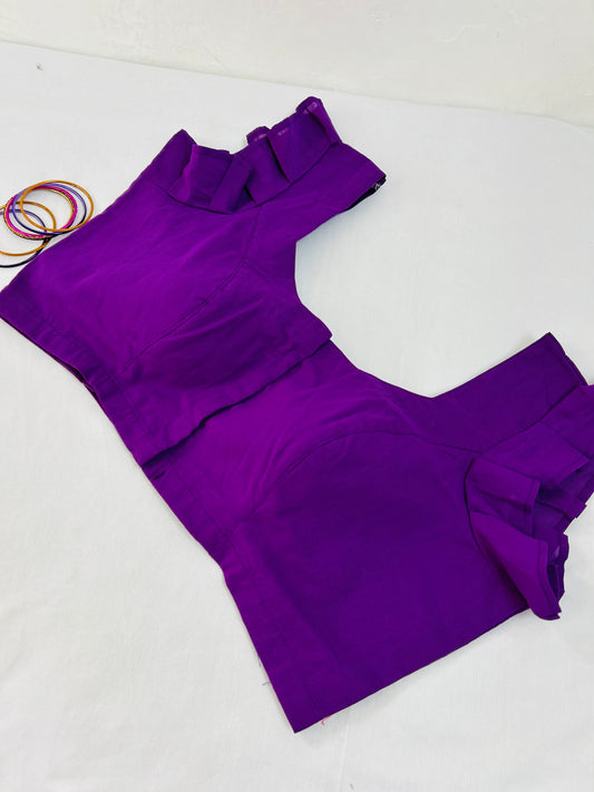 Cotton Short Frill Sleee Blouse Purple