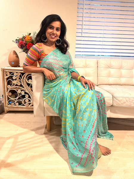 Padmavati Bhandhani Saree Teal