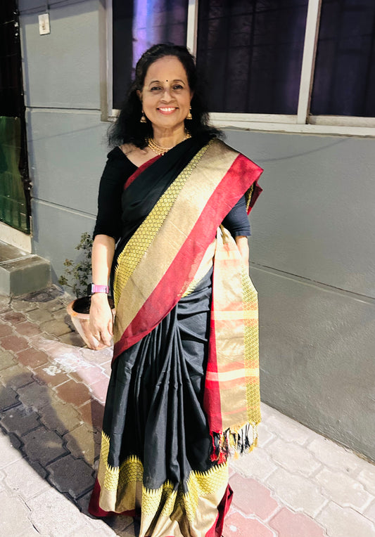 Amrutha Black Big rich Border Saree