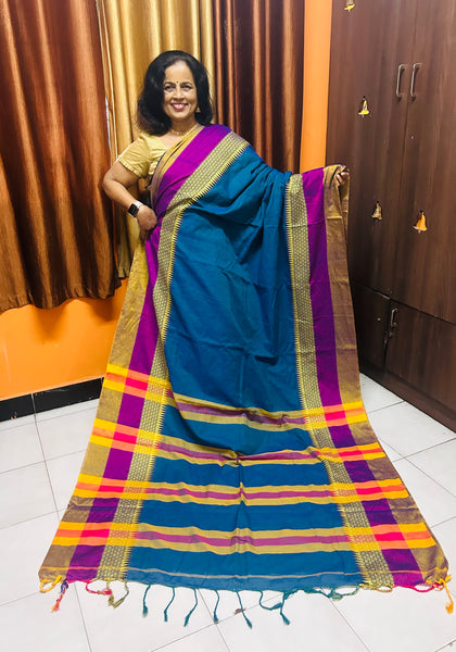 Meenakshi Soft Cotton Saree blue