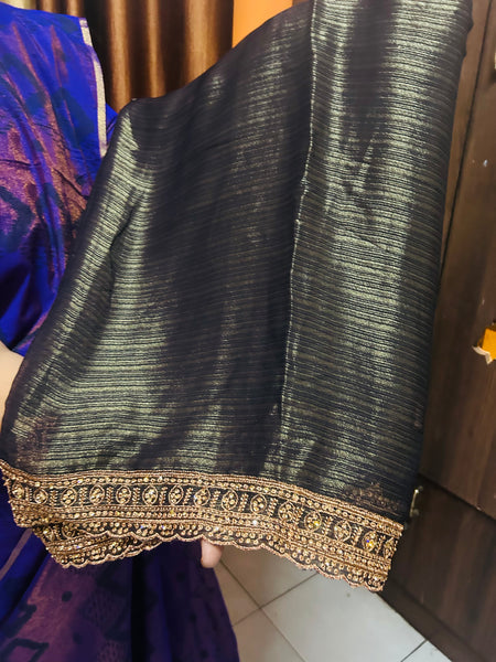 Advika Black designer saree and purple blouse