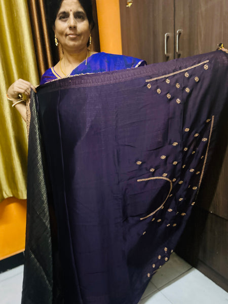 Advika Black designer saree and purple blouse