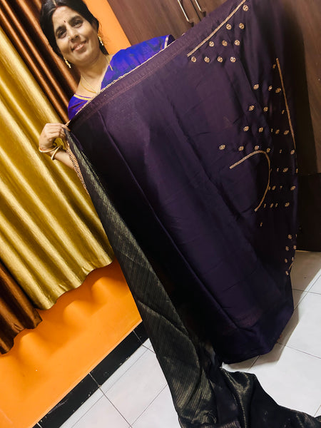 Advika Black designer saree and purple blouse