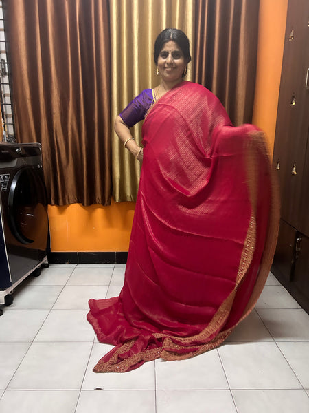 Red designer saree with red design blouse