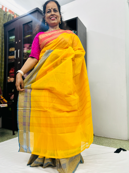 Chettinad Cotton Saree - Yellow Ganga Jamuna