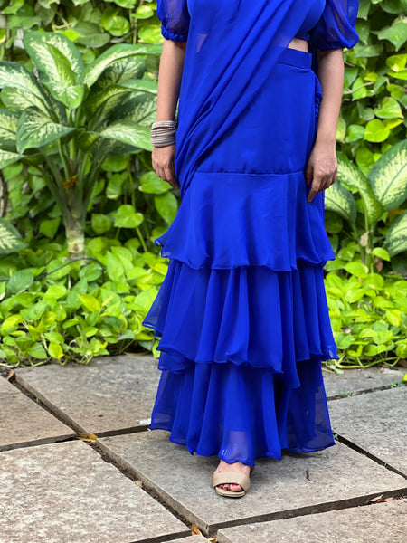 Romanian Ruffle Lehenga saree dress - Royal Blue