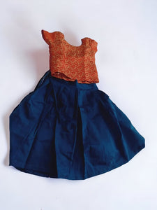Blue Semi Silk Skirt and Orange Top