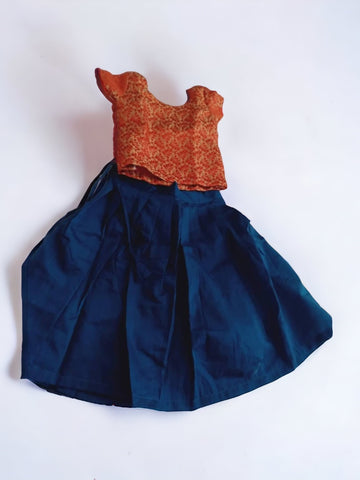 Blue Semi Silk Skirt and Orange Top