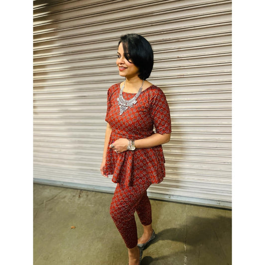 Culver City Coords - Red Peplum top and straight Pant