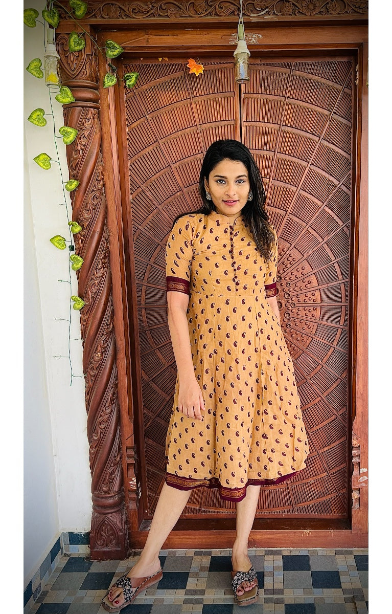 Chettinad Sungudi Dress Beige