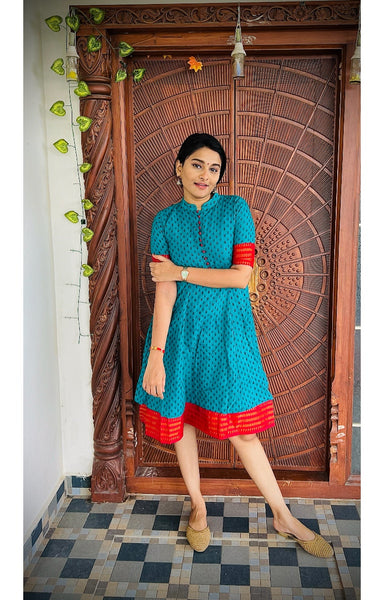 Chettinad Sungudi Dress Teal