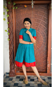 Chettinad Sungudi Dress Teal