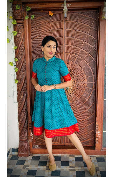 Chettinad Sungudi Dress Teal