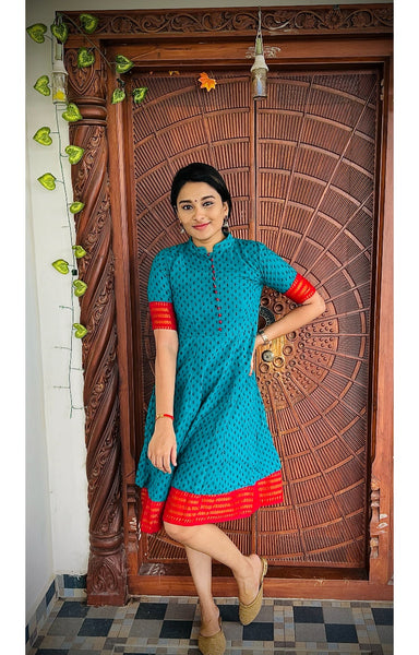 Chettinad Sungudi Dress Teal