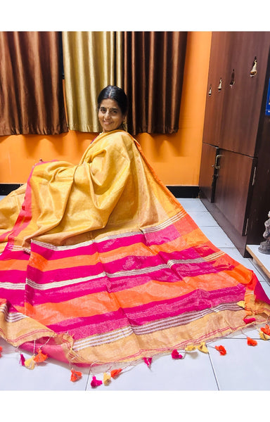 Yellow Semi Tissue Saree