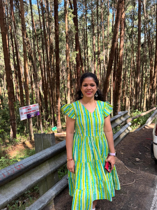 Santorini Stripe layered midi dress