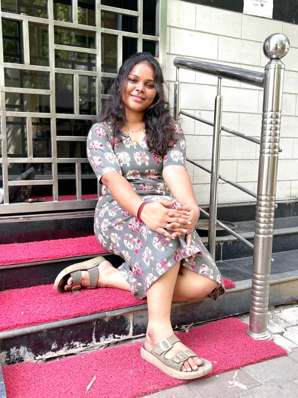 Jaipur A line Dress Gray and Brown