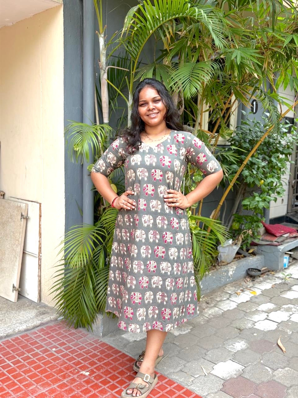 Jaipur A line Dress Gray and Brown