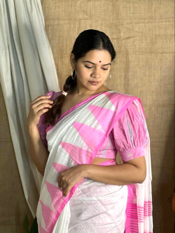 Amrutha  Khadi  Silk Woven Saree - white and pink