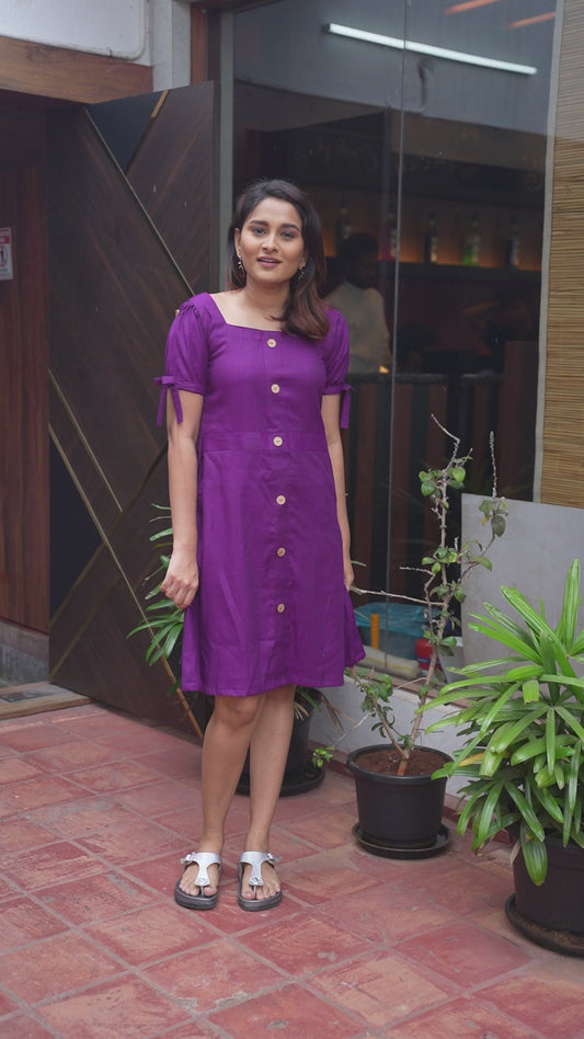 Purple Paris Tie Sleeve Button Dreas