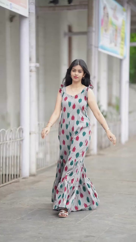 White Ikkat Tuta Layer Jumpsuit