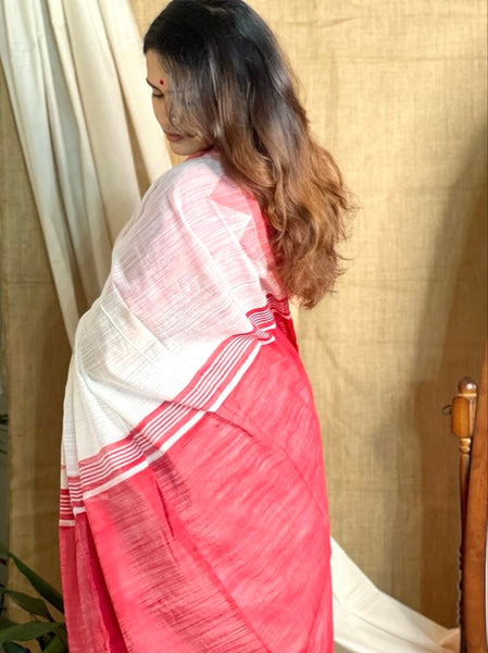 Amrutha Khadi Silk Woven Saree - white and red