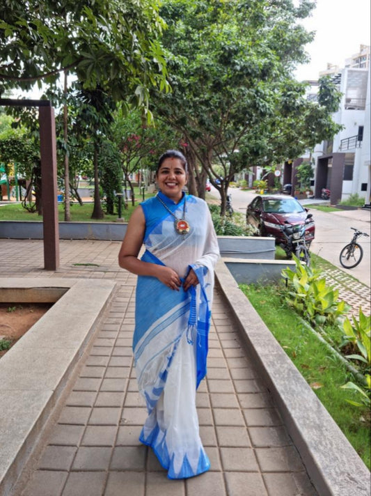 Amrutha Light Blue Khadi Handloom Saree