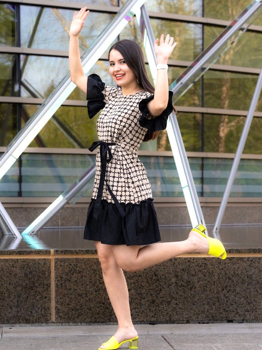 Romanian Ruffle Dress - Black