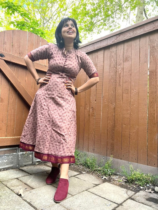 Chettinad Sungudi Midi Dress - Light Brown