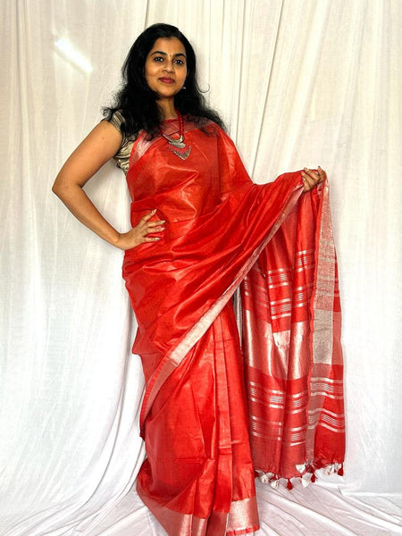 Yashoda Linen Saree Vibrant Red