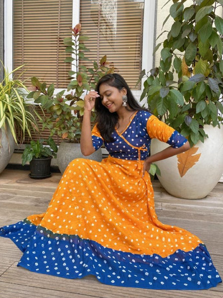 Angrakha Story - Bandhani Maxi Dress - Yellow