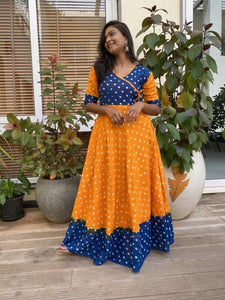 Angrakha Story - Bandhani Maxi Dress - Yellow