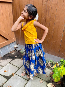 Kalamkari Skirt and Single Shoulder Cotton Top - Blue